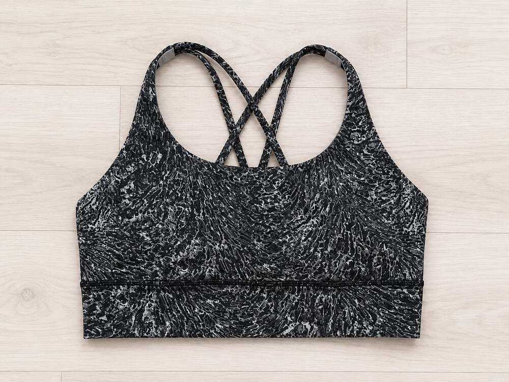 Lululemon Energy Bra Long Line, Topography Rhino Grey Multi Sz 10
